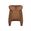 Amazon Transfronterizo Otoño e Invierno Cálido Moda Casual Suelta de Color Sólido Cardigan con Cuello de Piel y Cremallera Sudadera con Capucha para Mujer