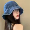 Sombrero de Pescador de Mezclilla para Mujer, Primavera y Otoño, Estilo Japonés, Circunferencia de Cabeza Grande, Sombrero de Cubo con Protección Solar, Versátil, Hace que la Cara se Vea Más Pequeña, Sombrero de Cubo de Moda