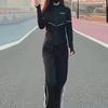 Traje para Correr para Mujer Traje para Correr Matutino Primavera Marca Elegante Slim Cardigan Negro Top Pantalones Deportivos Casuales Conjunto de Dos Piezas