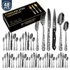 Juego de Cubiertos de Acero Inoxidable con Patrón Popular de Amazon Transfronterizo, Juego de Cubiertos para Mesa, Juego de Cubiertos para Steak Occidentales en Caja de Regalo