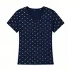 Camiseta Feminina de Algodão 2026 Verão Gola V Manga Curta com Estampa de Bolinhas, Versátil Slim Fit Ajusta na Cintura Meia Manga Camiseta Básica Feminina para Exportação