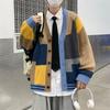 Outono e Inverno Novo Suéter Masculino Estilo Japonês Cor Contrastante Estilo Hong Kong High Street Gola Redonda Gola Alta Casual Suéter Suéter