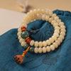 Pulseira de Topázio Creme e Raiz de Bodhi Pulseira Masculina e Feminina Contas de Buda Brincadeira Cultural Contas de Abacus de Bodhi Círculo Duplo Brincadeira Cultural Dossel de Lótus