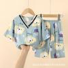 Conjunto de Pijama Infantil de Algodón Seda Vaca Primavera y Verano Manga Tres Cuartos Pantalón Corto para Niños y Niñas Seda Artificial Algodón Ropa de Casa Sección Delgada