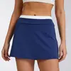 Falda Corta de Punto Canalé con Bloques de Color de Cintura Alta para Mujer, con Sensación de Segunda Piel, Anti-Exposición, Adecuada para Fitness, Deportes y Tenis, Nuevo Producto Transfronterizo