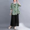 2231 # Conjunto de dos piezas de moda de verano 2025 Verano Nuevo Madre de mediana edad Versátil Talla grande Traje de algodón y lino de manga corta
