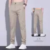 Calças casuais cinza de Hong Kong para homens, finas de verão, novas, corte reto slim fit, elásticas, respiráveis, esportivas, compridas para homens