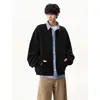 Sudadera cárdigan retro americana de dos piezas falsas para hombre, primavera y otoño, cuadros, retazos, corte limpio, estilo casual, chaqueta para pareja