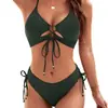 2026 Europeo y Americano Nuevo Transfronterizo Sexy de Tirantes Espalda Descubierta Bikini de Dos Piezas Traje de Baño Moda Femenina Estampado de Leopardo Conjunto de Ropa de Baño
