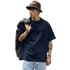 Camiseta de Manga Corta de Algodón Puro de Peso Pesado 320g, Cuello Redondo Holgado, Estilo Moderno para Hombre, Disponible en Blanco, Negro y Azul Marino