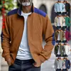 Jaqueta Masculina de Veludo Cotelê Pesada, Solta, Casual Simples, Patchwork Retrô, Gola Alta