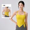 Camiseta sin mangas de Yoga para Mujer con Almohadillas en el Pecho, Tirantes Finos, Espalda Cruzada Hermosa, Camiseta Deportiva, Dobladillo Irregular Retorcido, Top de Fitness