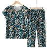 Traje de verano para abuela Ropa de algodón de manga corta de dos piezas para mujeres de mediana edad y ancianas Top tipo jersey para madre Top para ancianas