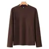 Camiseta térmica de manga larga de doble cara cepillada con cuello medio para hombre, nueva capa interior térmica de otoño e invierno