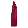 Comércio Exterior Transfronteiriço Roupas Femininas Novo Estilo Europeu e Americano Decote Halter Textura de Cetim de Seda Vestido Longo 2067934