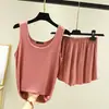 Conjunto de pijama de verano para mujer, top sin mangas de modal y shorts, fino, corte holgado, se puede usar para salir, pijama casual de dos piezas sin mangas