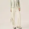 Pantalones casuales forrados de polar para mujer, pierna recta, caída fluida, nuevo estilo otoño/invierno, cintura alta, adelgazantes, holgados, pierna ancha, largos hasta el suelo, blancos, para figuras petite