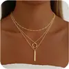 Colar Geométrico Empilhável de Três Camadas de Luxo Leve Europeu e Americano Corrente de Clavícula Feminina Simples Versátil Dourada Joias de Moda de Nicho
