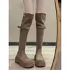 Botas Retro de Dos Usos por Encima de la Rodilla, Nuevas Botas Elásticas Adelgazantes Plegadas de Suela Gruesa, Tacones Gruesos, Chicas Hot, Botas Delgadas para Mujer