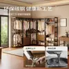Guarda-roupa de metal estilo aberto, cabideiro de chão para quarto, cabide de roupas doméstico, unidade de prateleira para closet