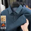 Suéter de Punto Grueso de Dos Piezas con Forro de Felpa para Hombres de Mediana Edad y Mayores, Camiseta Informal de Manga Larga con Cuello de Solapa