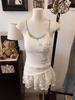 Camisola Irregular con Perlas para Mujer, Ropa de Exterior de Verano, Top Tubo Estilo Chica Caliente Tailandesa con Copas, Muy Bonito