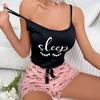 Novos Pijamas de Alça de Comércio Exterior Femininos de Verão com Barriga de Fora, Conjunto de Colete Sem Mangas Estampado com Letras, Roupas para Casa