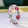 Anel Redondo com Fileira de Diamantes Gema Vermelha Sangue de Pombo Moda Europeia e Americana Prata S925 Banhado a Ouro 50 Pontos Versão Larga Anel de Simulação para Mulheres
