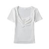 Camiseta de manga corta con lazo plisado para mujer, novedad de verano 2024, top ajustado con cuello en U y elástico.