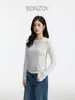 Nova blusa básica Tencel com lã, manga longa, gola redonda, perfeita para o início do outono, uma camiseta versátil e casual para mulheres
