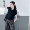 Conjunto de Verão para Meninas 2026 Novo Casual Estilo Coreano Camiseta Polo de Manga Curta e Calça com Ajuste na Cintura Conjunto de Duas Peças para Crianças Maiores