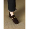 Geniales para usar mocasines franceses para mujer en primavera y otoño, punta redonda con pedrería, tacón medio, tacón grueso, zapatos de charol mate de boca profunda para mujer