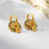 Novos Novos Brincos Estilo Chinês Brinco de Cristal Rosa Pêssego Turquesa Retrô Brincos de Esmalte de Alta Qualidade Exquisitos para Mulheres Atacado