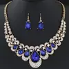 Conjunto de collar y pendientes de metal con destellos de diamantes y gemas, temperamento de moda, joyería europea y americana (gotas de agua) 9115