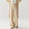 Calça de Tricô de Caxemira Nova Outono/Inverno Wide Leg Feminina Reta Peluciada Cintura Alta Efeito Emagrecedor Modelo Longo