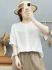 Camisa de Gasa de Algodón de Doble Capa con Cuello Redondo y Mangas Cortas para Mujer, Ropa de Verano, Exportación de Alta Calidad, Suave, Agradable para la Piel, Transpirable, Top de Algodón Puro