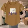 Camiseta feminina de manga curta no mesmo estilo para o shopping, nova estampa de verão 2024, imitação de algodão, ombro normal, estilo casal, base solta, top