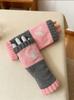 Guantes de Punto Cálidos y de Moda para Mujer de Otoño e Invierno, Guantes Cálidos para Exteriores de Medio Dedo con Hilo Acrílico y Diseño de Bloques de Color, Transfronterizo