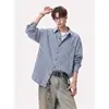 Jaqueta xadrez versátil, gola de lapela moderna, camisa casual azul vintage plus size, camisa xadrez para homens, de manga longa, caimento solto, estilo americano