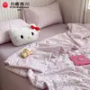 [Productos Premium de Xiangling] Juego de cuatro piezas de colcha de verano de gasa de doble capa transpirable 100% algodón con diseño de cordón, gasa de doble cara