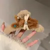 Outono e Inverno Novo Pegador de Pelúcia Feminino Grampo de Cabelo Fofo e Doce Grampo de Cabelo Coelho de Desenho Animado Presilha de Tubarão com Laço Acessório de Cabelo
