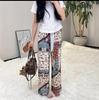 Calça de Pijama Longa de Algodão Seda Feminina Verão plus size Solta Pijama Feminino Verão Algodão Fina Calça de Perna Larga