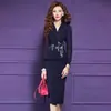 Vestido de Traje Original con Perlas Feimengyi para Mujer de Manga Larga Otoño Elegante de Gama Alta Cintura Falso Dos Piezas Falda Profesional