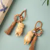 Pingente de gato em jacarandá natural genuíno com borlas, acessório de artesanato em madeira, chaveiro de gato fofo, ornamento decorativo para pendurar