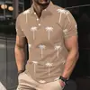 Camisa Polo Masculina Casual de Verão Respirável com Estampa 3D de Coqueiros, Manga Curta, Gola Polo, Moda Tendência e Versátil