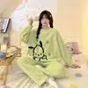 [Colección] Pijamas de otoño e invierno para mujer, cálido conjunto de franela de manga larga de forro polar de coral, ropa de estar linda y elegante