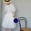 Nuevo Estilo Verano 2026: Vestido Blanco Súper Elegante de Cintura Ceñida y Corte A, Vestido Azul Adelgazante para Figuras Pequeñas