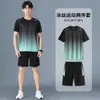 Traje Casual de Dos Piezas de Seda de Cinco Puntos Hielo Verano Personalizado Pantalones Cortos para Hombre Delgados Holgados Versátiles Manga Corta Elástico