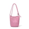 Bolso Tejido Nuevo Color Sólido Piel Suave Hecho a Mano Bolso Cubo Versátil Simple de Gama Alta Bolso de Hombro Cruzado Tote