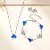 Conjunto de Collar de Trébol de Cuatro Hojas de la Suerte Incrustado con Diamantes Transfronterizo, Conjunto de Joyería de Acero de Titanio que Conserva el Color, No se Desvanece, Modelo Clásico Más Vendido
